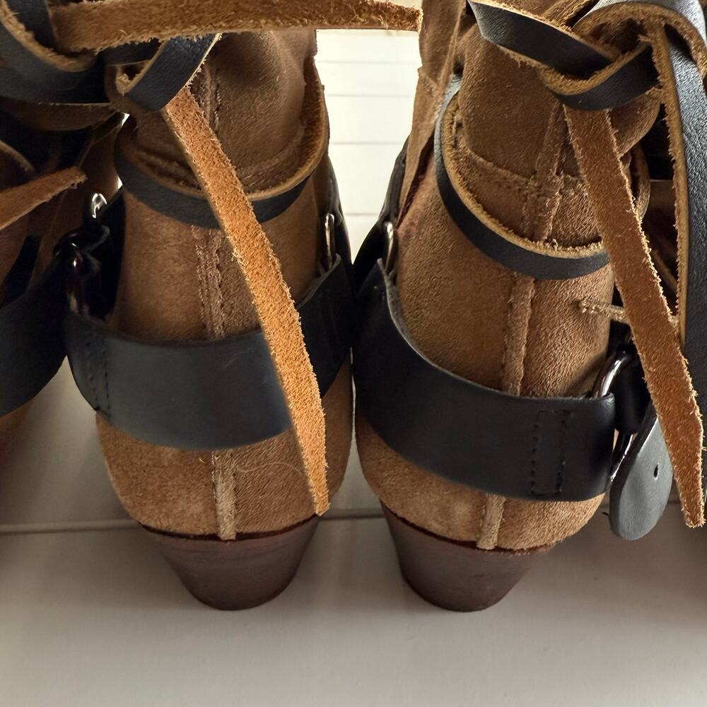 Free People slouch boots back-lace slouchy tall boots leather suede fringe - Picture 6 of 12